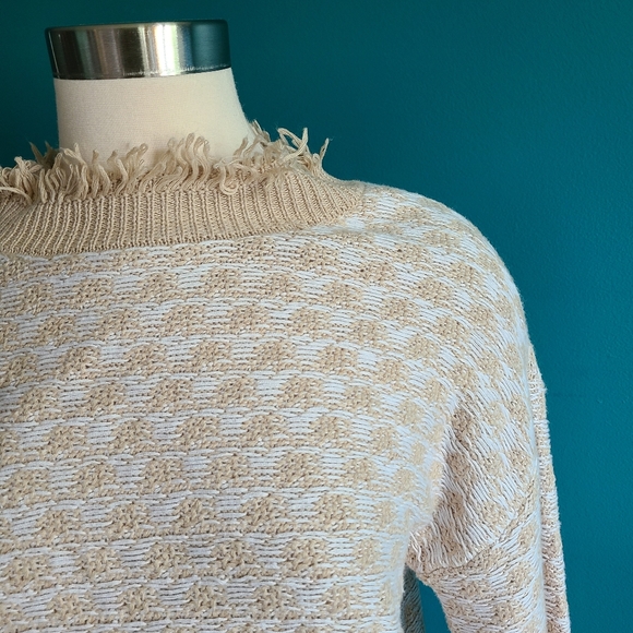 Burgess cotton cashmere knit sweater luxury size small neutral preppy mockneck - Picture 2 of 6
